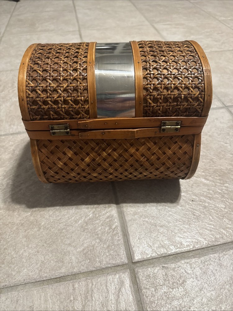 Antique Wicker Chest With Lock Closure Trinket Box