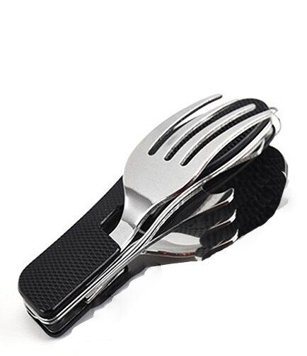 4 in1 Multifunctional Outdoor Tableware S/S Foldable Fork Spoon Knife Picnic