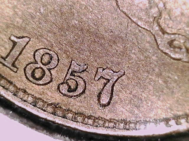 1857 Repunched Date Snow 10 Flying Eagle Cent