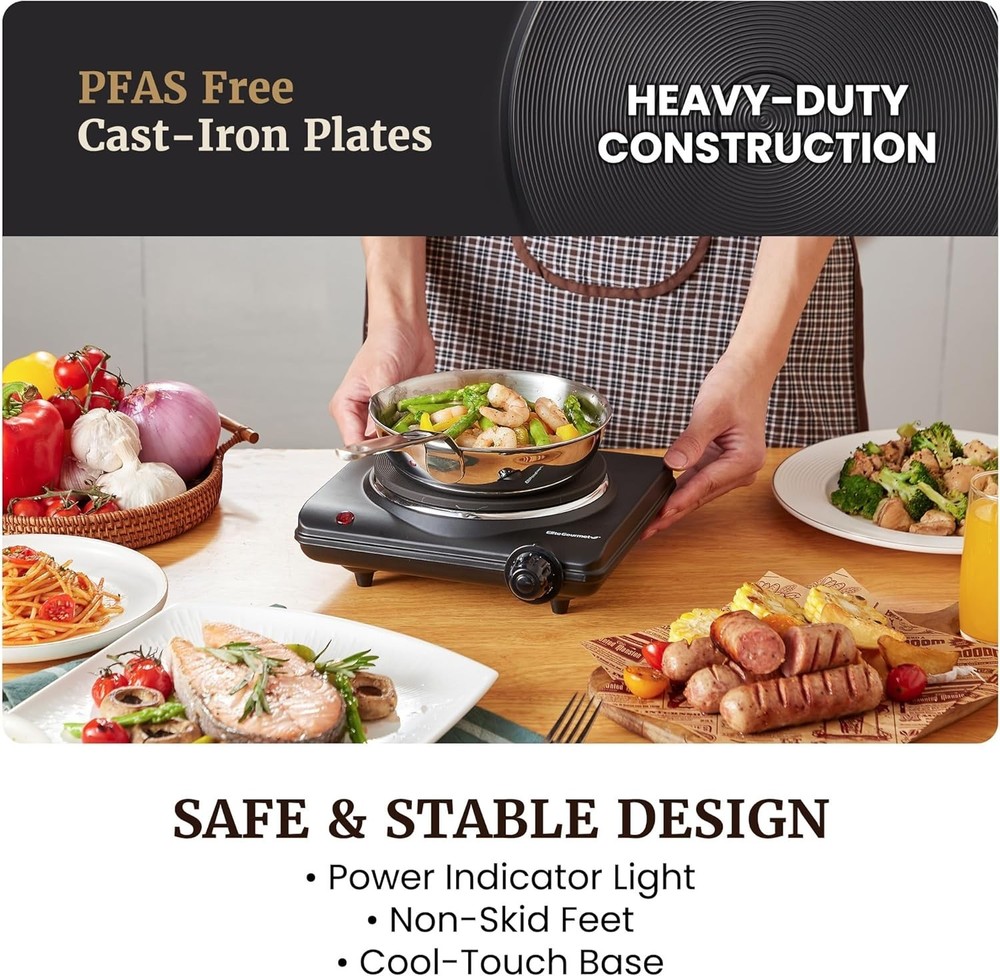 Efficient 1000W Portable Cooktop with Power Indicator and Temperature Settings