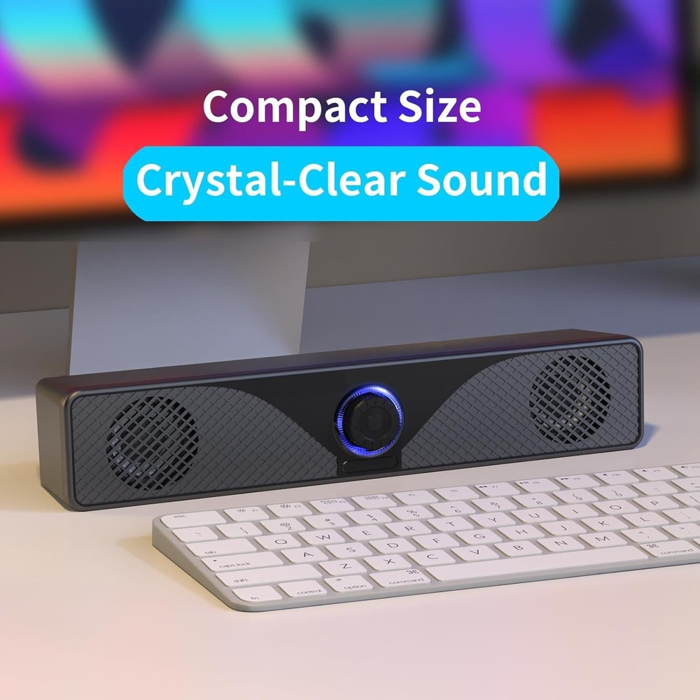 Computer Soundbar, USB Powered Wired PC Speakers with 3.5mm AUX, Basic & Clear S