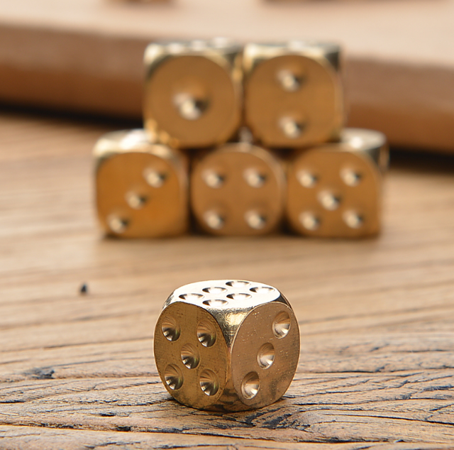 6pcs Solid Brass Dice Toy 15mm Six Sided Square Metal Dice Board Game Math
