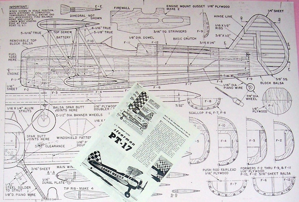 Air Trails PT-17 PLAN for 38" Scale Stunt Model Airplane