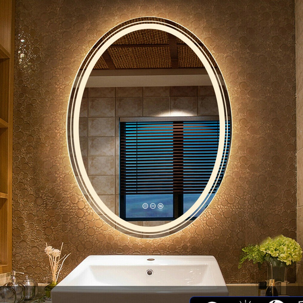 Large Bathroom Vanity Mirror Oval Wall Frameless Bight LED Lighted Makeup Mirror