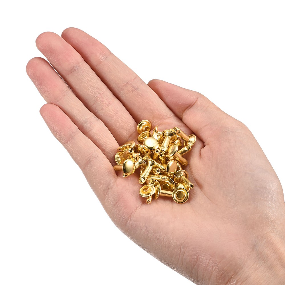100 Sets Leather Rivets, 8mm Double Cap Rivets 12mm Height, Gold Tone