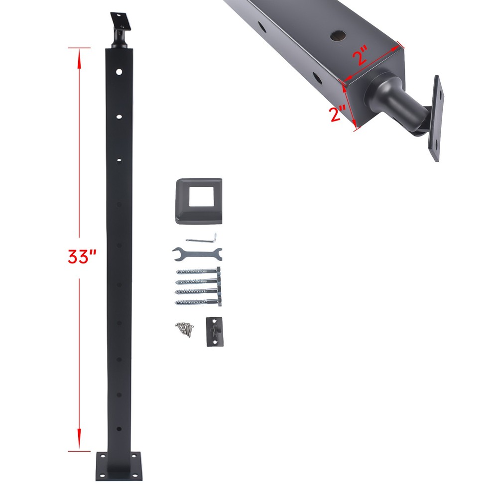 Black 35" Corner Cable Railing Post - Stainless Steel Surface Mount Kit