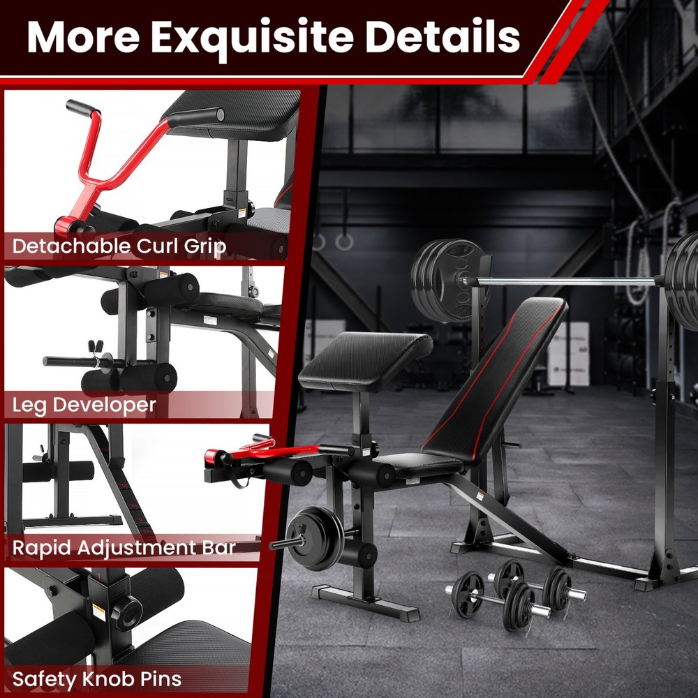 900LBS Olympic Weight Bench Set Adjustable Multi-Purpose Workout Bench Strength