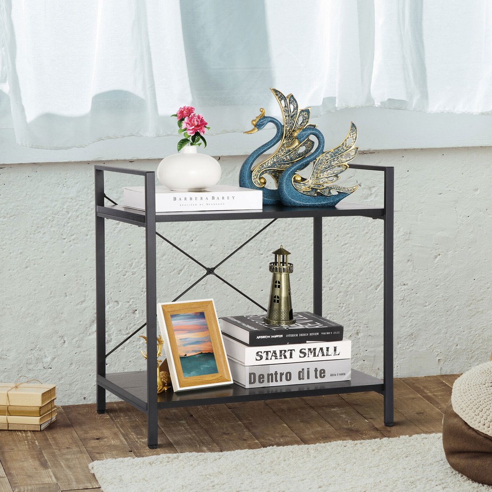2 Tier Bookshelves for Small Space Open Standing Bookcase Storage Rack Shelf