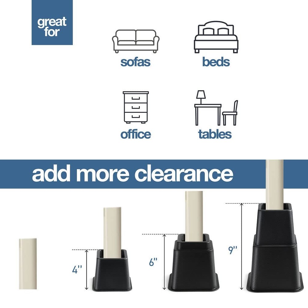 Adjustable Stackable Bed Frame Risers for Elevation & Under-Bed Storage - Heavy-