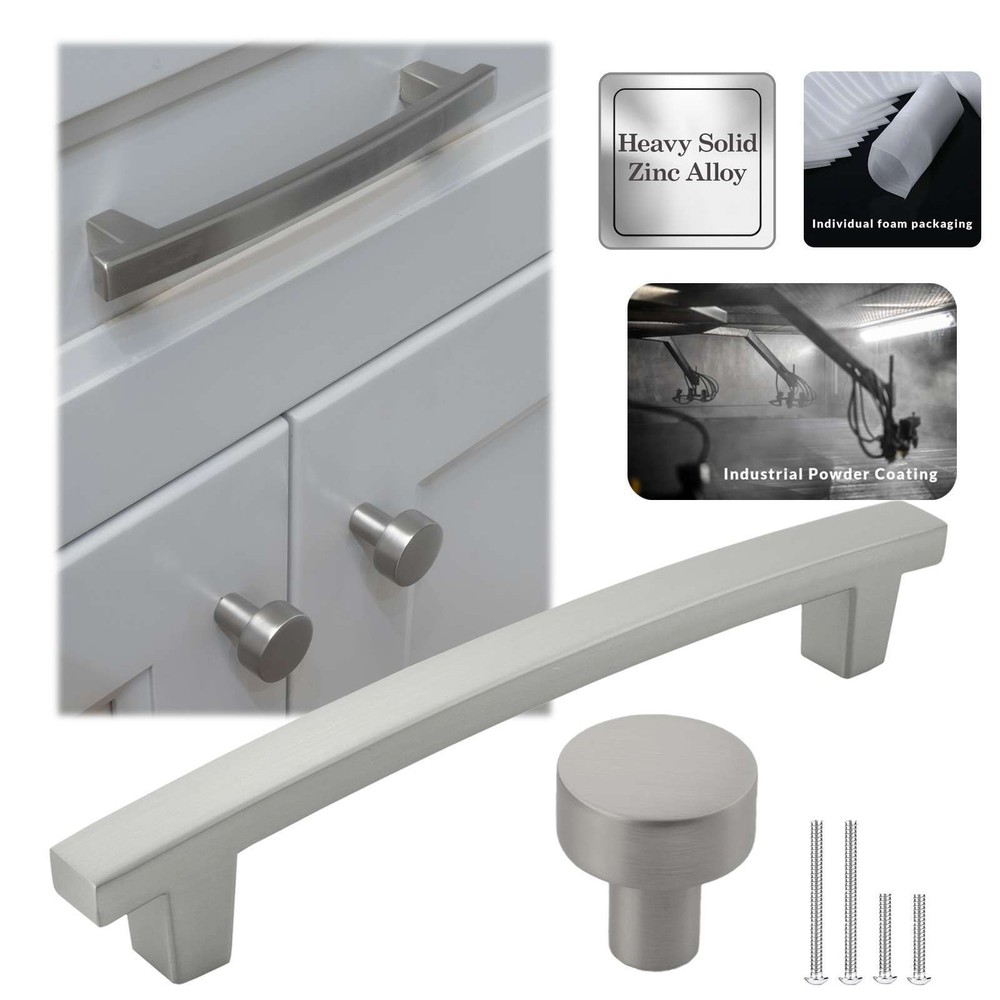 Solid Brushed Nickel Modern Kitchen Cabinet Pulls Knobs Handles Drawers Bathroom
