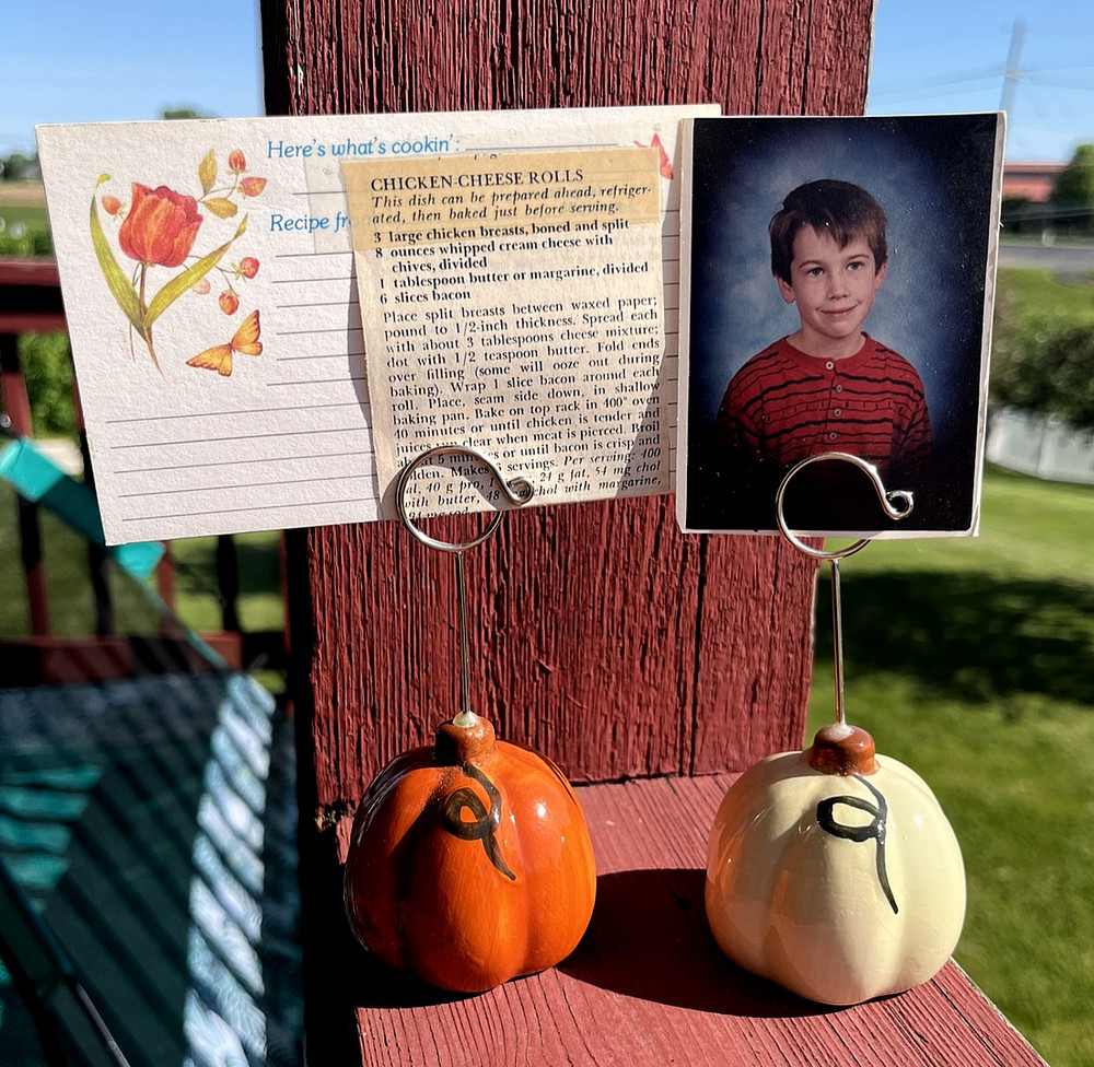 Ceramic Glazed Pumpkin Picture Recipe Note Holder Display Fall Thanksgiving 2-pc