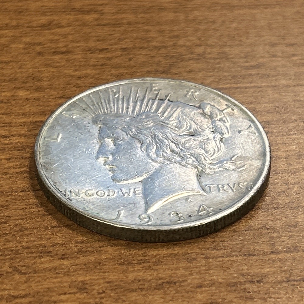 1934-D $1 Peace Silver Dollar AU details - Cleaned