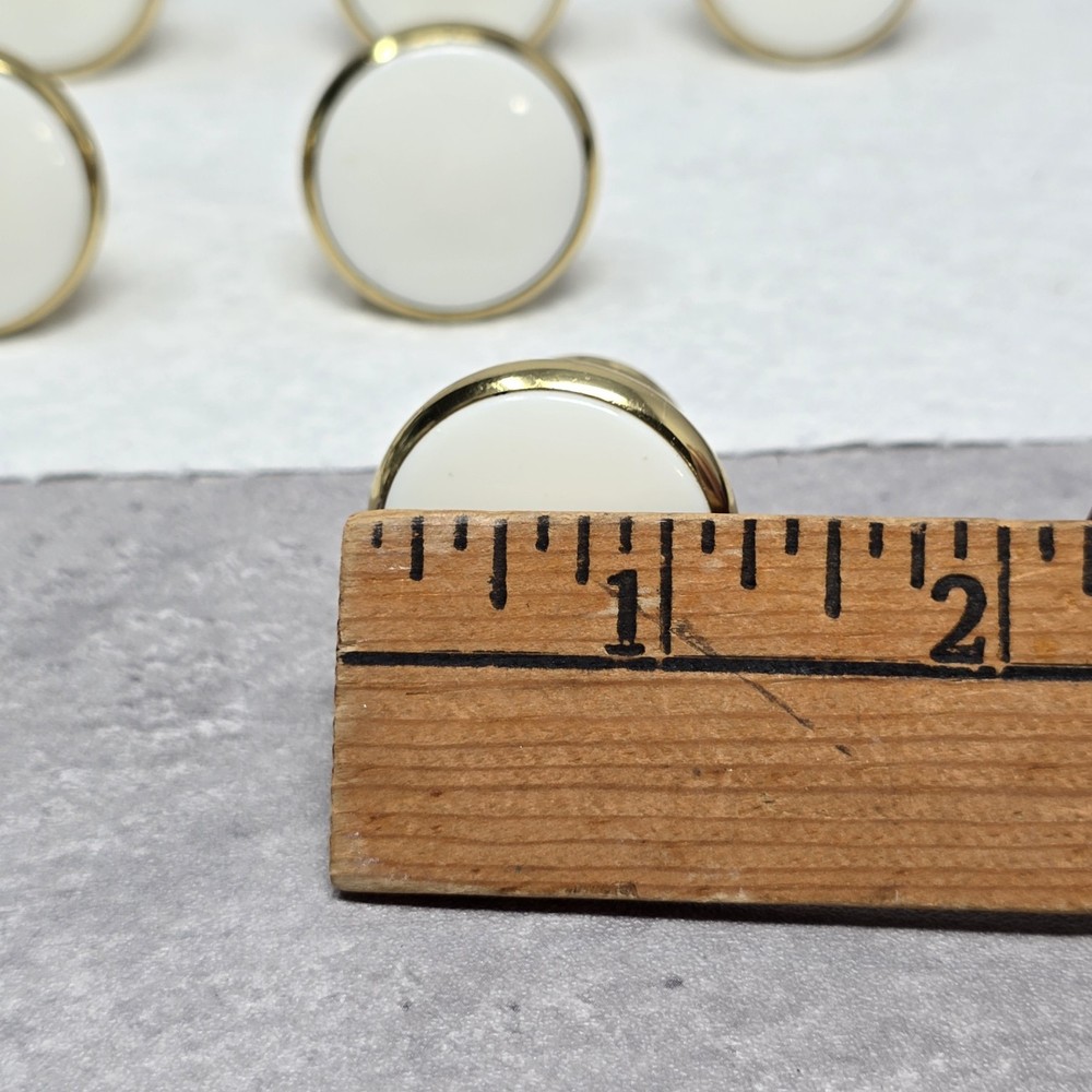 Vtg Porcelain Solid Brass Knob Replacement Cabinet Drawer Pull White Gold 1.25"