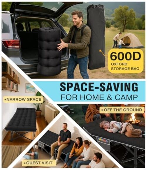 XXL Camping Cot, Extra Wide Sleeping Cot for XX-Large Gray Cot/Black Pad