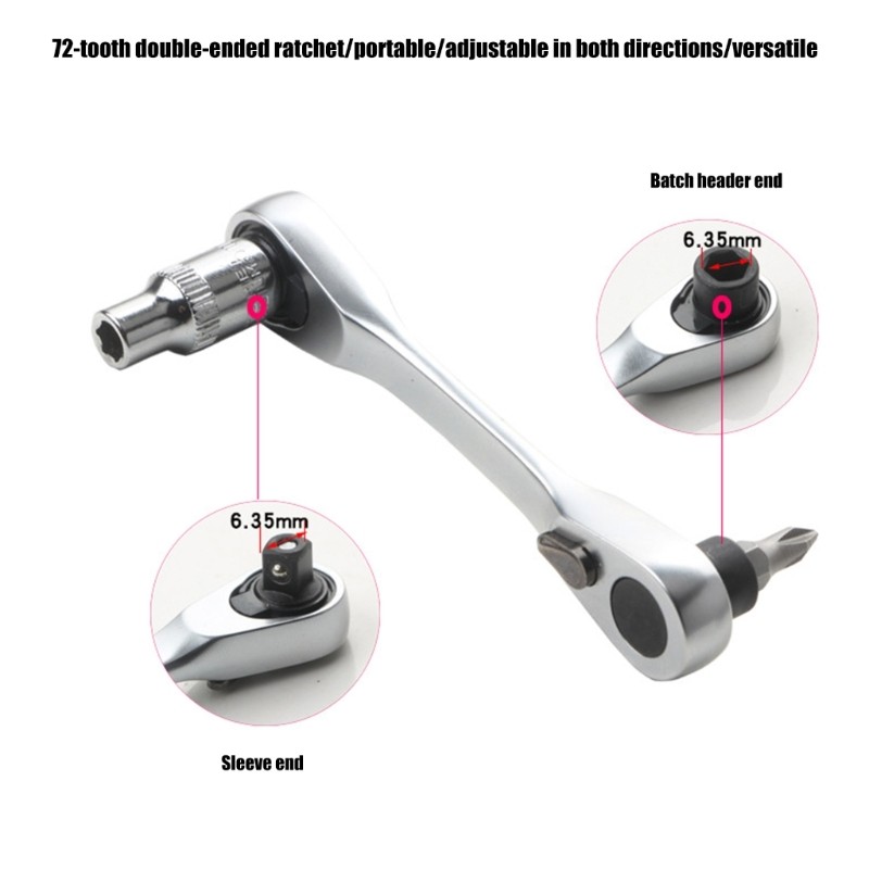 Two Direction Ratcheting Wrench 1/4 Inch Rust Resistant Electroplated Quick Tool