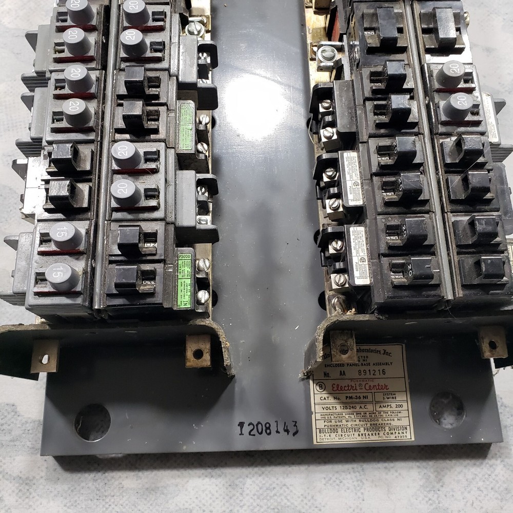 Underwriters Laboratories Electri Center Pushmatic 3 Wire System 200 Amps...