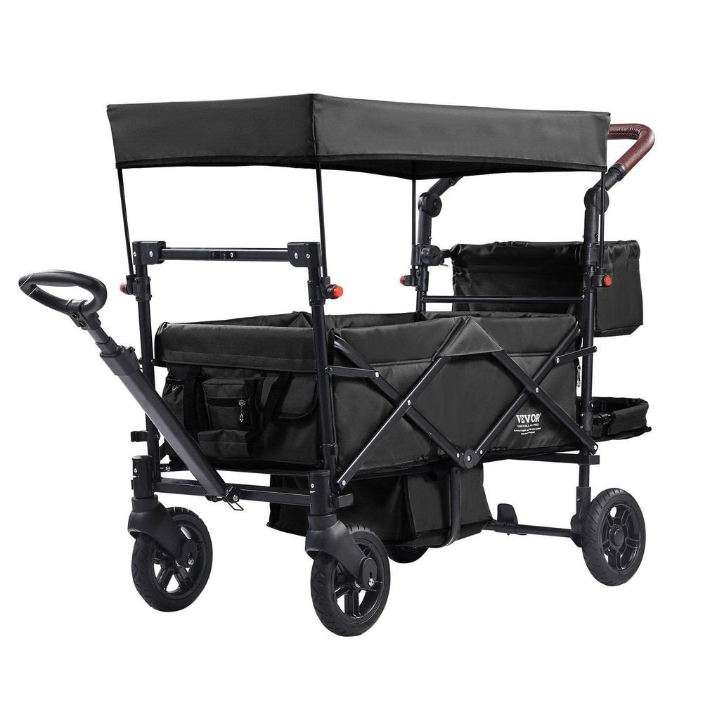 Wagon Stroller for 2 Kids, Push Pull Quad Collapsible Stroller with Adjustable