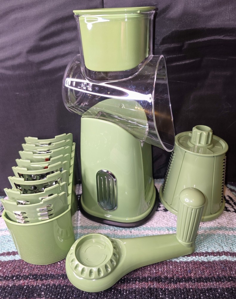 Susteas Manual Food Chopper Green Push Function 7-Piece Set Dishwasher Safe