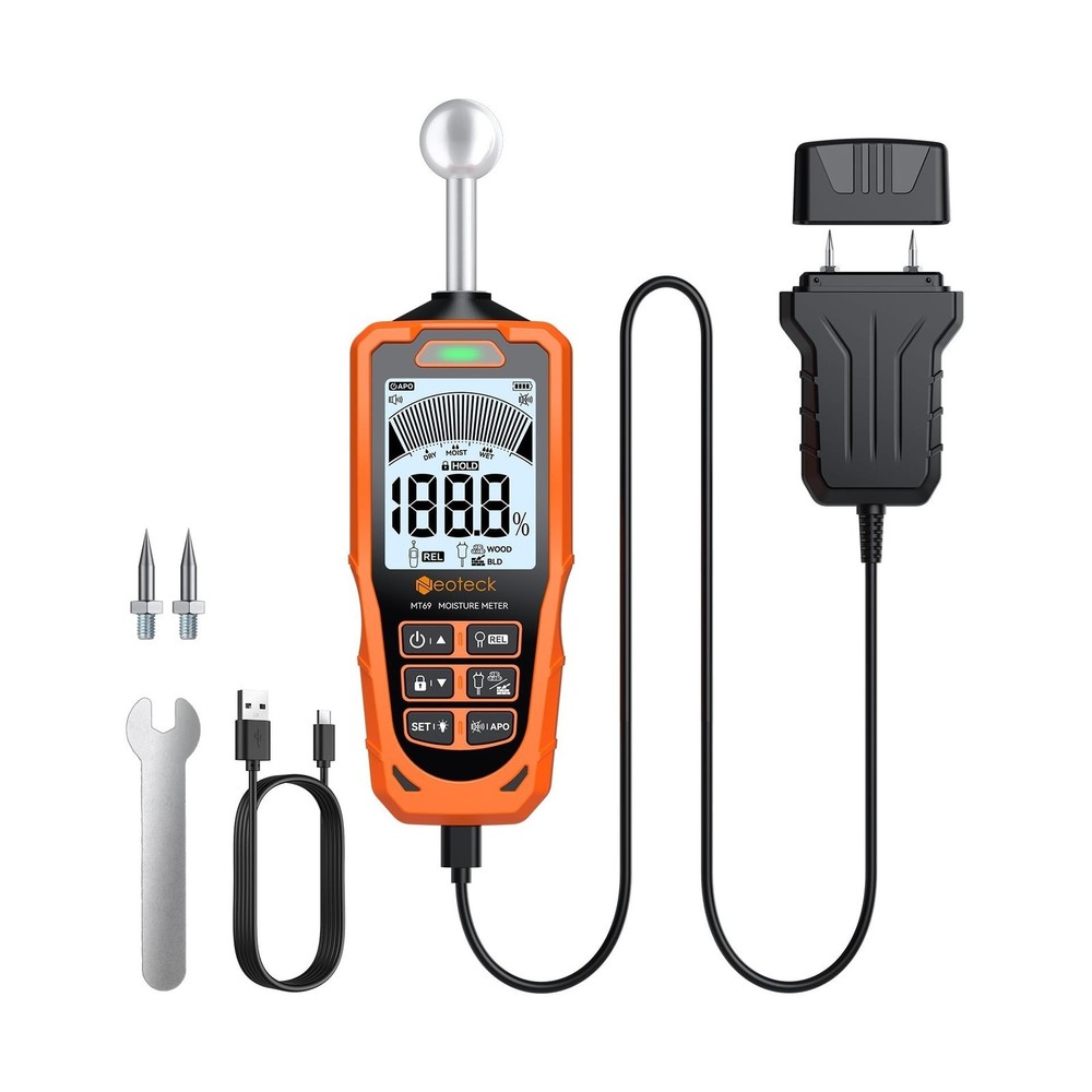 Neoteck 2-in-1 Dual Probe Moisture Meter 40mm Spherical Moisture Reader & ±