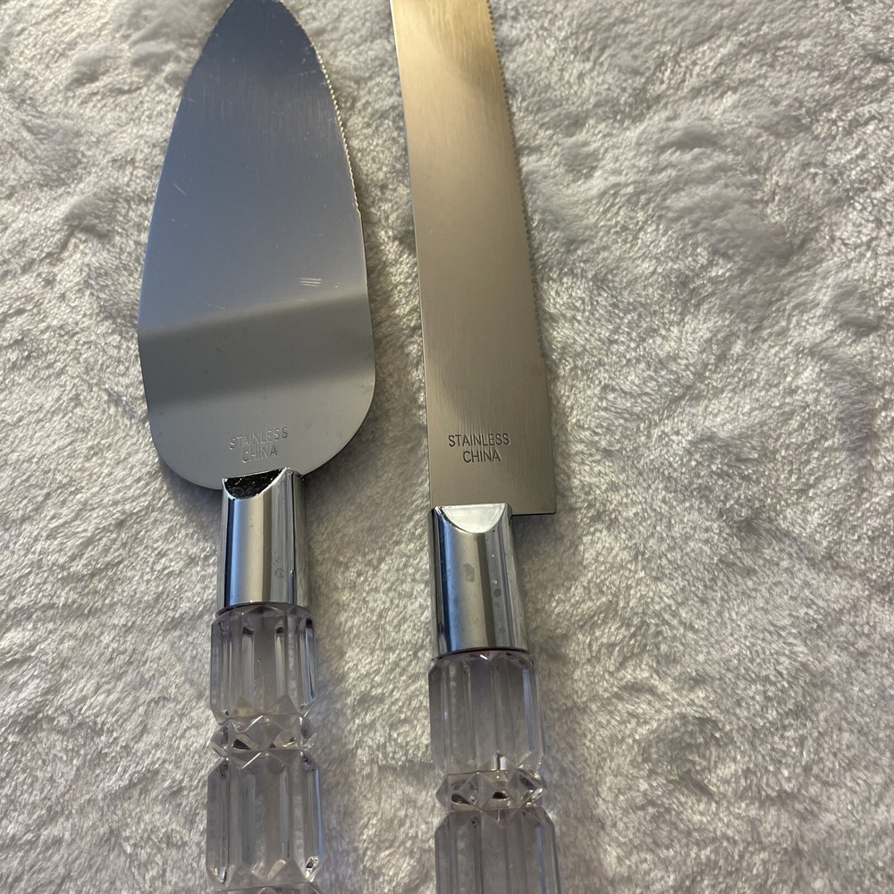 Wedding Cake Serving Set Knife & Server Acrylic Handles Stainless Steel Boxed