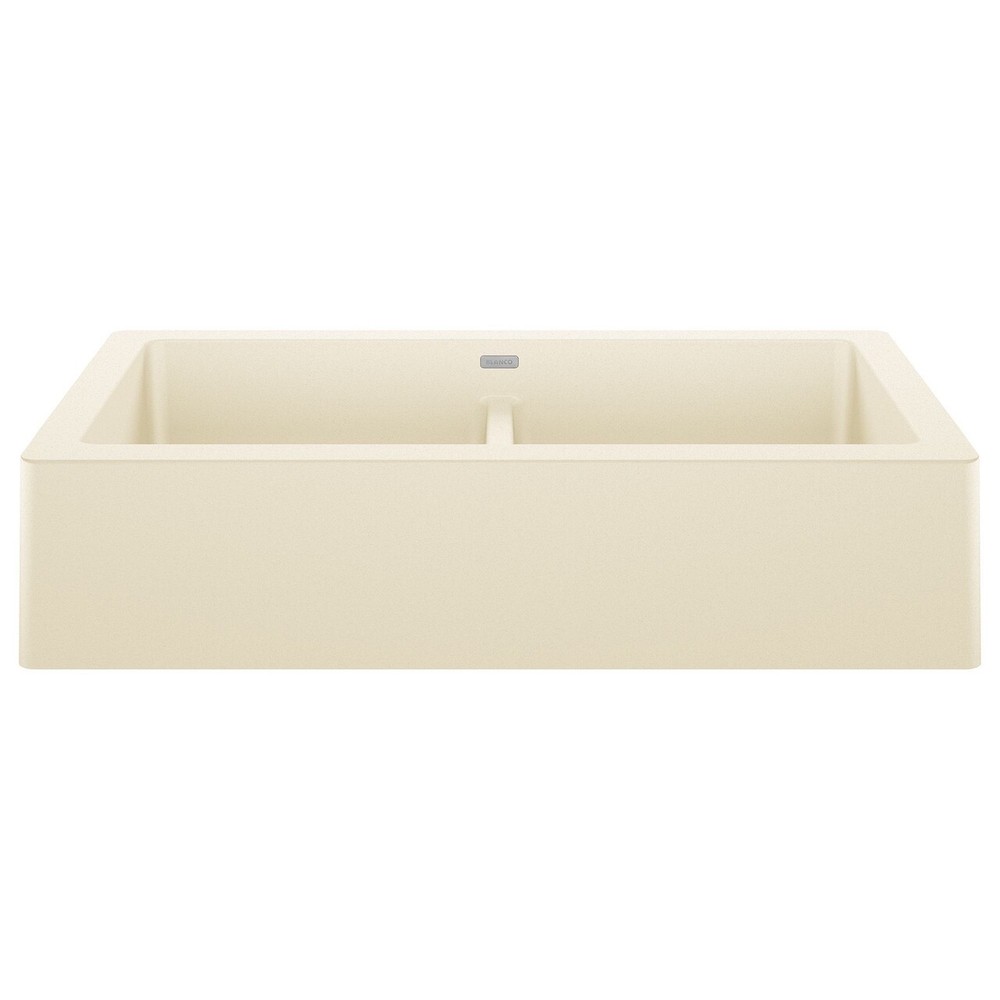 Blanco Vintera 33x19" Apron-Front Equal Double Bowl Kitchen Sink, Biscuit 526551