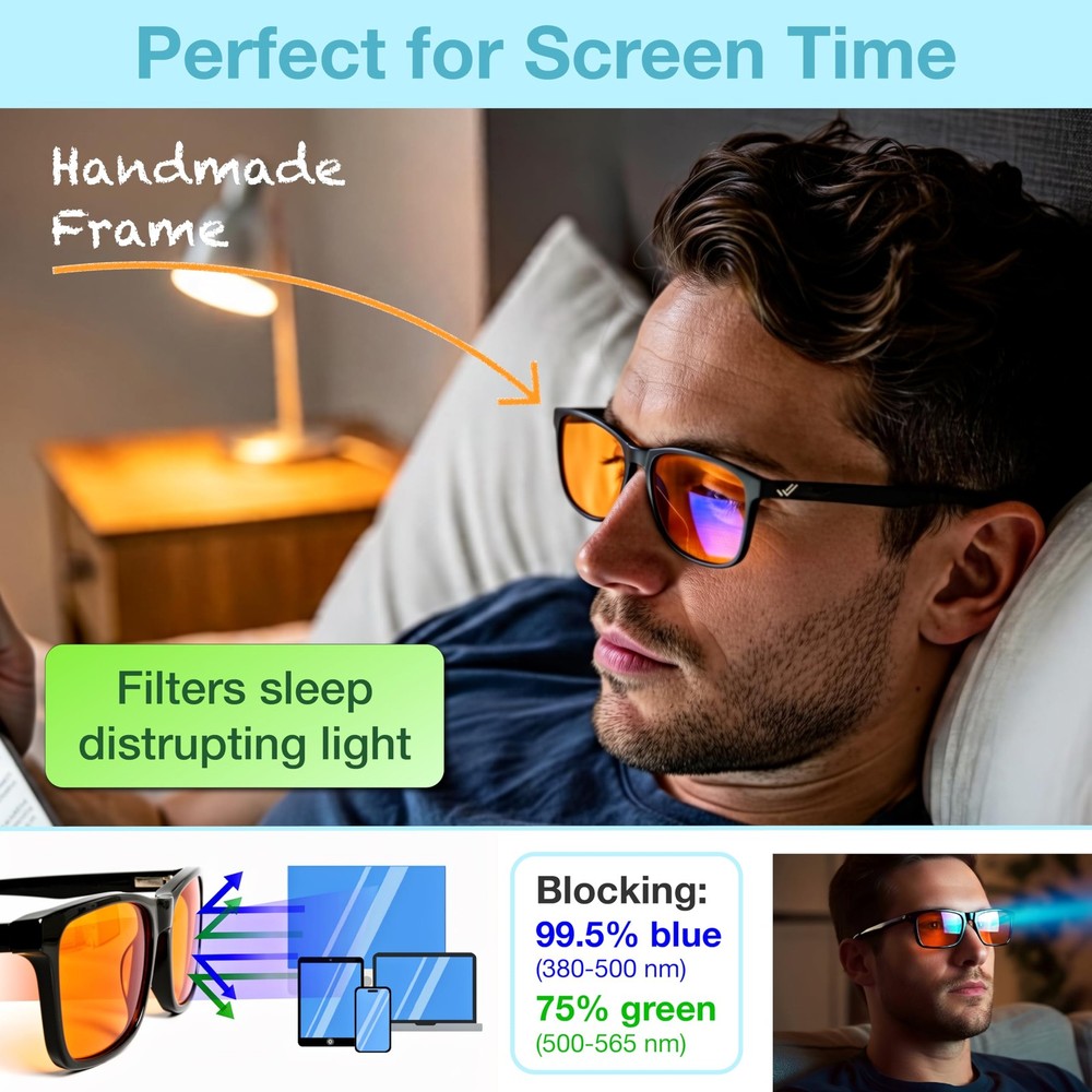 Orange +2.0 Blue Light Blocking Reading Glasses for & Men - Reader Sleep & Mi...