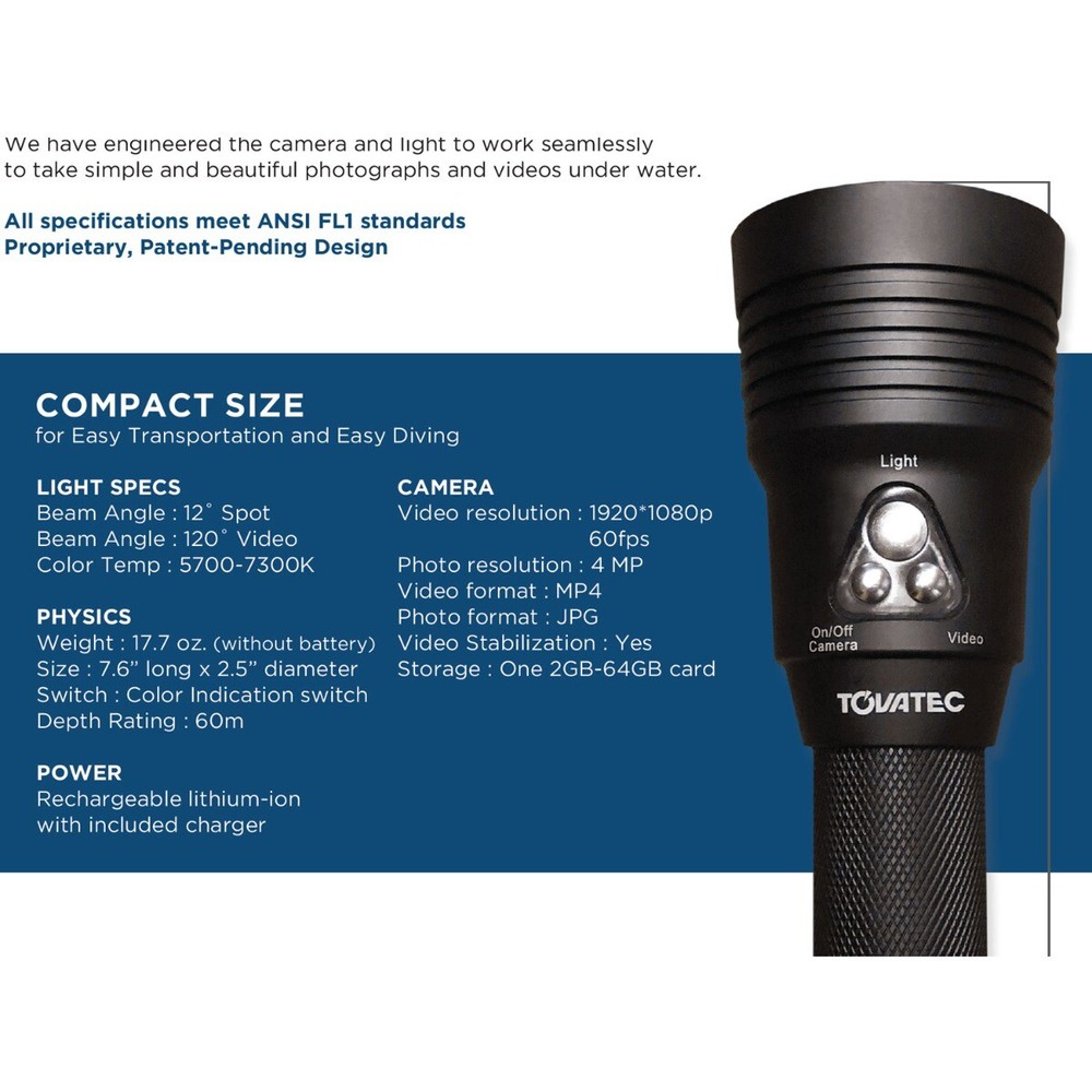 Tovatec MERA Dive Light Built In Camera