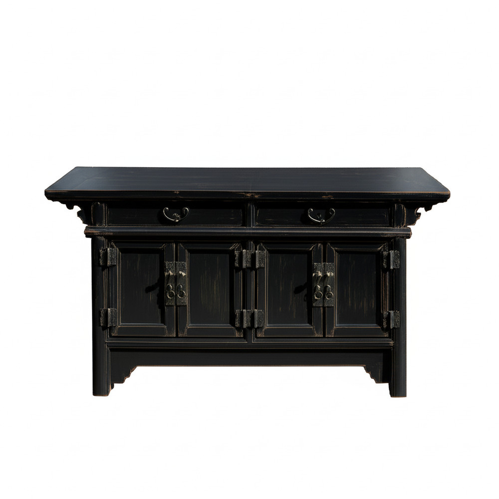 Distressed Black Scroll Accent Low Sideboard Console Table Cabinet ws4758