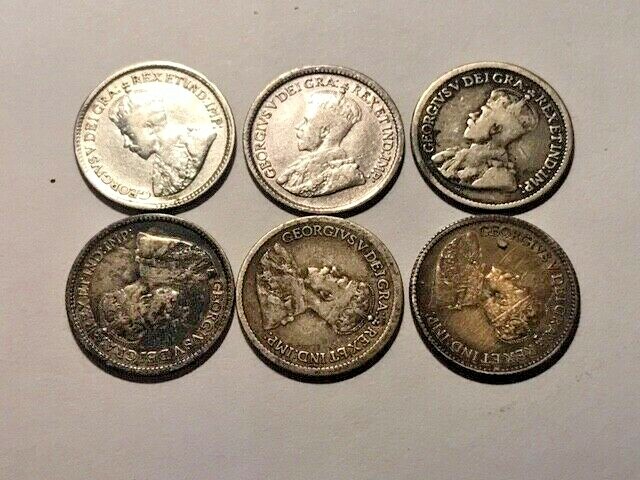 6-Canada Silver 5 Cents Random Year Km22 Fine #14184