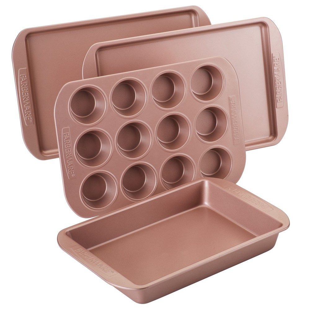 4 Piece Rose Gold Bakeware Set Nonstick W/ Dishwasher Safe & Stackable