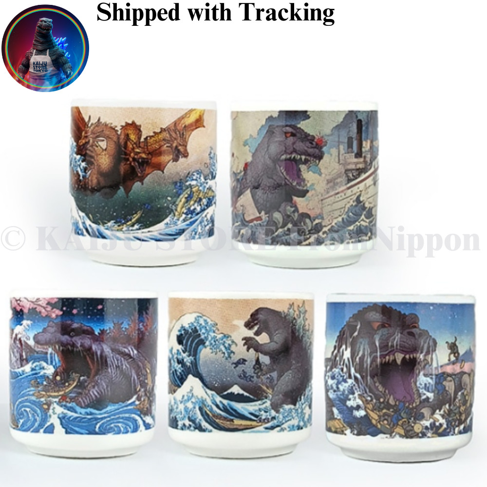 Godzilla Ukiyoe Sake Cup Set 5pcs Kaiju Japanese Tableware Set