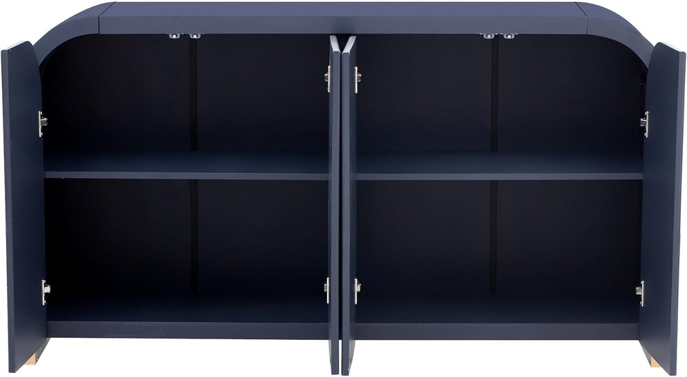 Navy Blue Sideboard Buffet Cabinet with Adjustable Shelves & Curved Design