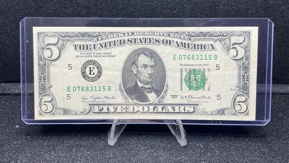 1977 $5 Five Dollar Bill Frn Note Offset Printing Front To Back Error Z262