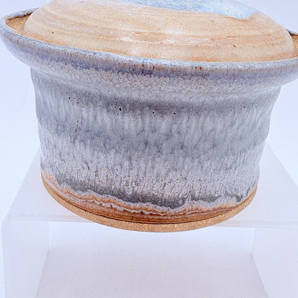 Black Mountain Pottery NC Lidded Jar Blue Gray Drip Glaze Signed Studio