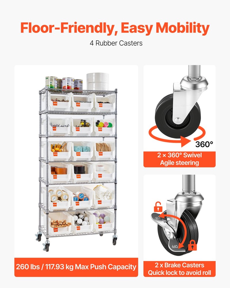 VEVOR Rolling Bin Storage Rack 7-Tier Bin Rack Storage System with 18 Bins