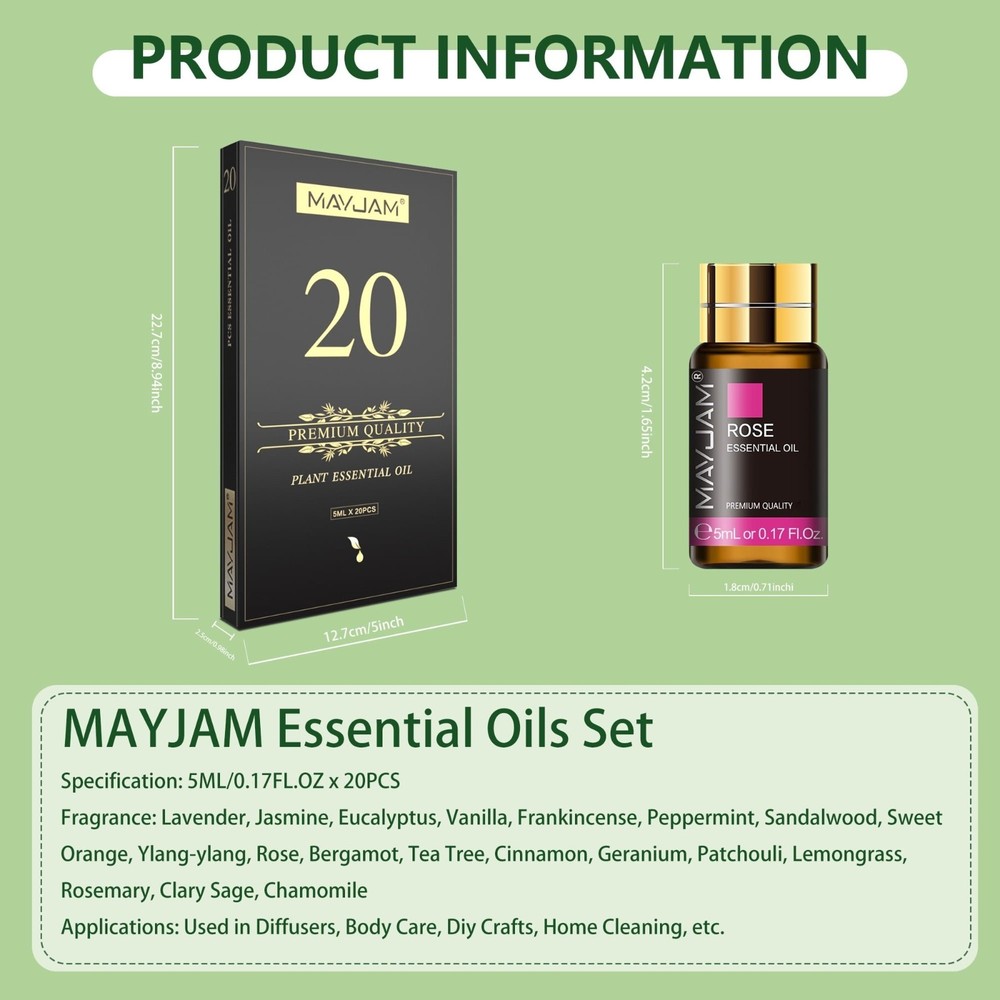 MAYJAM Aromatherapy Essential Oils Set 20 Pack 5ml for Diffuser & Skin Care