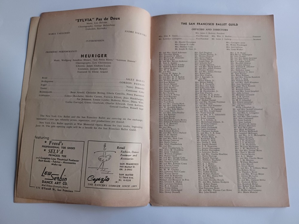 Sally Bailey Jasperson Signed 1954 San Francisco Ballet Program