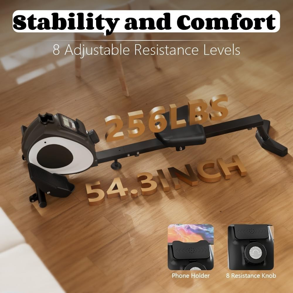 Rowing Machine with LCD Display, Adjustable Resistance, Foldable Design, and [26