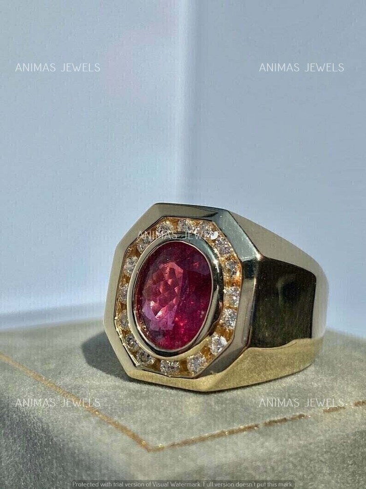 3Ct Oval Cut Lab-Created Pink Ruby Engagement Wedding Ring 14KYellow Gold Plated