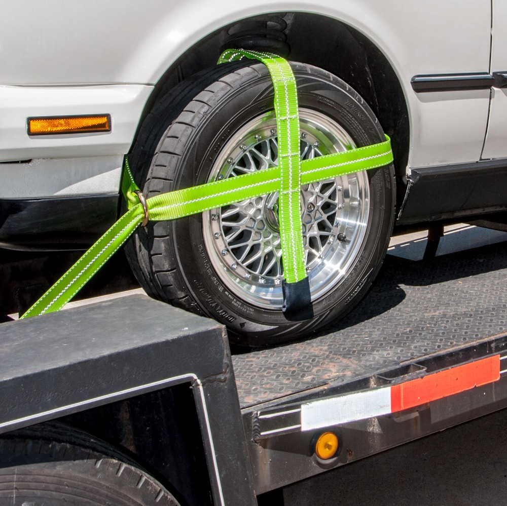 Adjustable Loop Car Tie Downs - Snap Hook, 4 Pack - High-Viz - 3300 lbs SWL