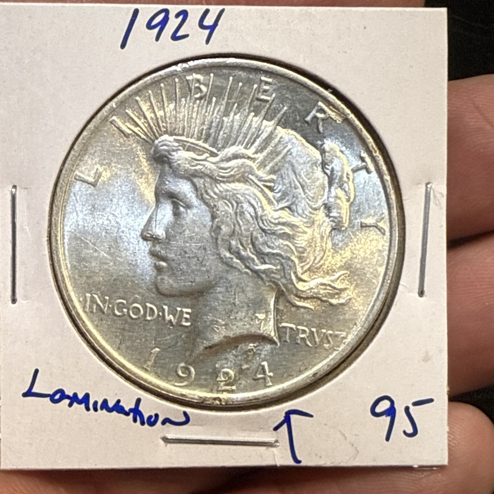 1924 Lamination Error $1 Peace Silver Dollar