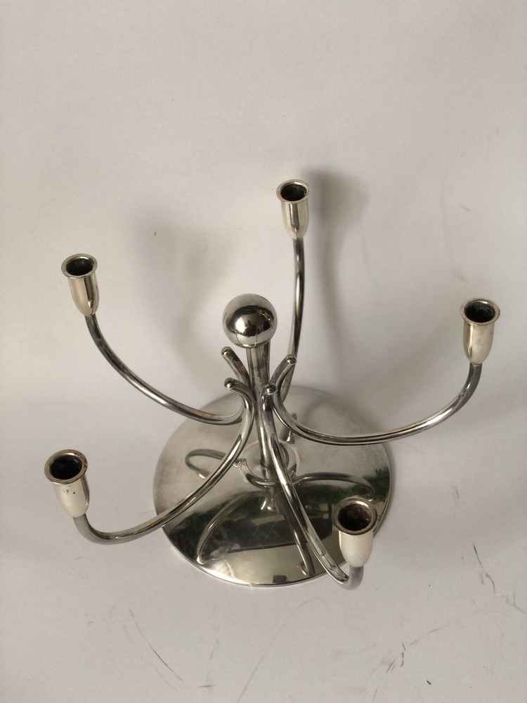 Art Deco Silver Plated Five Candlestick Holder .