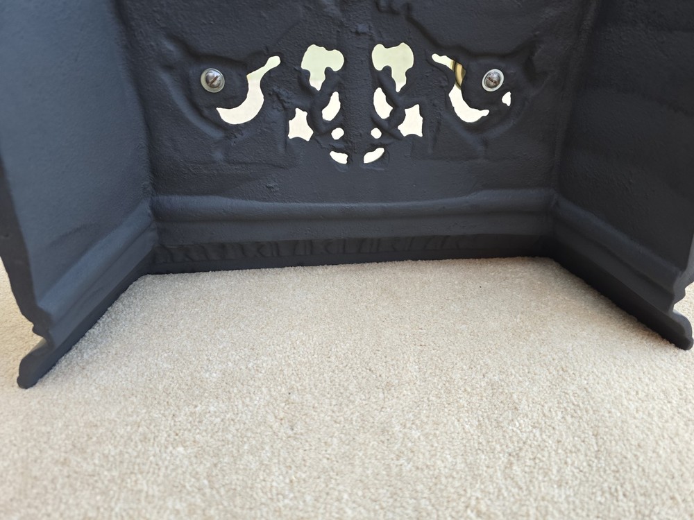 Black Cast Decorative Fire Front With Brass Handles Original Condition