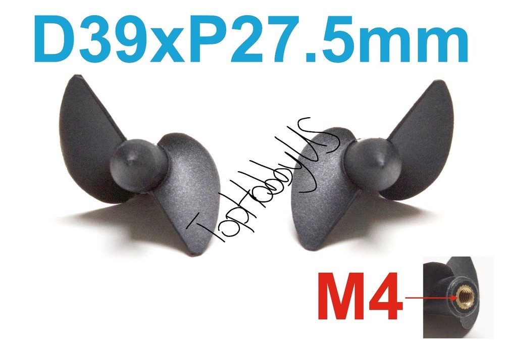 2Sets (4PCS) 4CC 9PC D39mmxP27.5 Left & Right RC Boat Propellers M4 Threaded