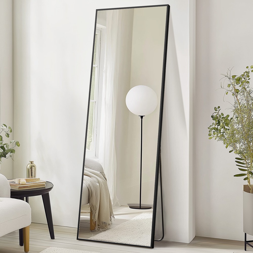 Rectangle Full Length Mirror Sturdy Thin Frame 3 Mount Types (Stand/Hang/Lean)