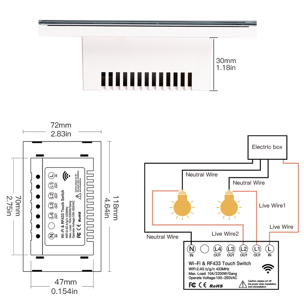 MOES WiFi Smart Light Switch Wall Touch Glass Panel Timer RF433 Alexa Google APP