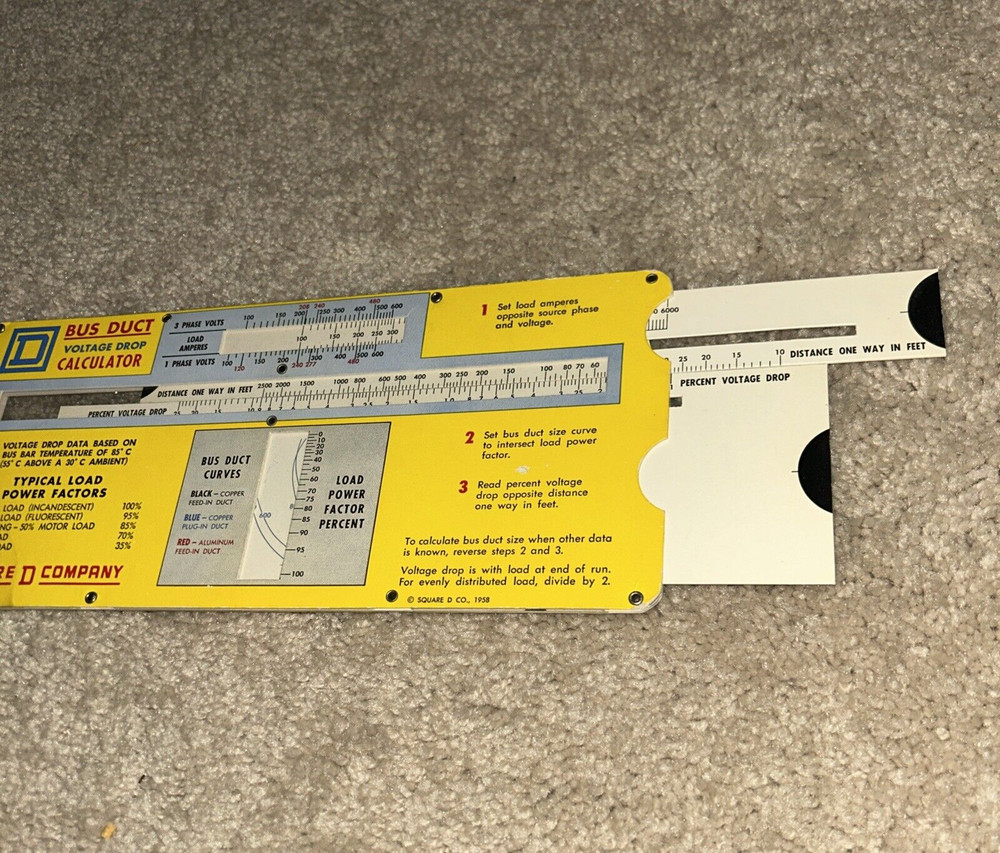 1958 SQUARE D BUS DUCT & WIRE VOLTAGE DROP CALCULATOR