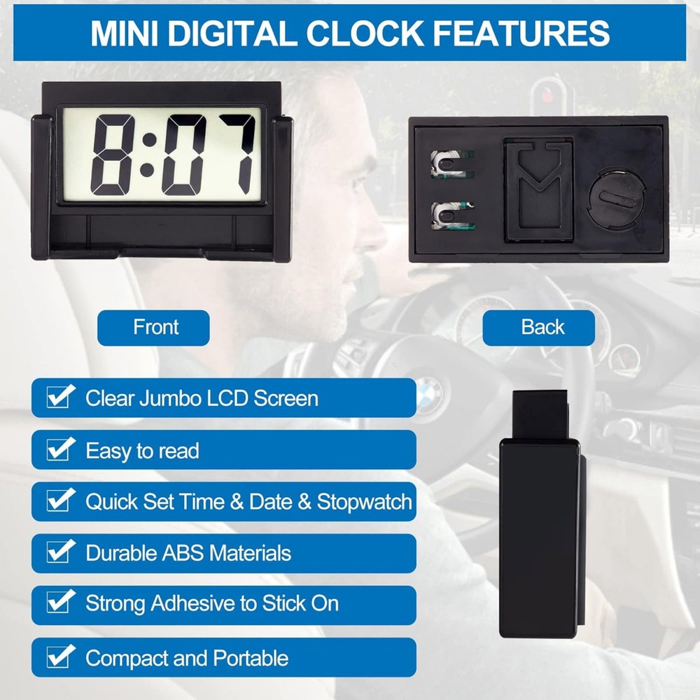Durable 3 Pack Mini Digital Clock Small Adhesive Stick On Battery Operated Clock