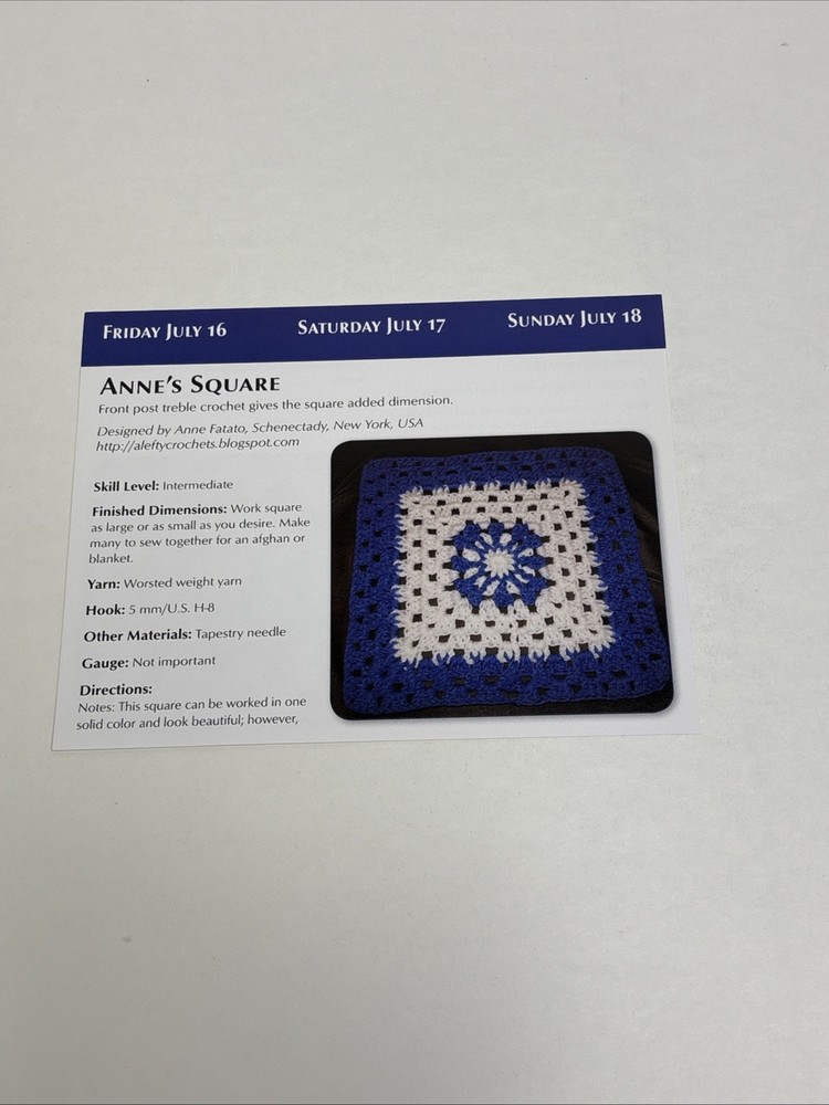 Anne's Square Crochet Pattern Card Page