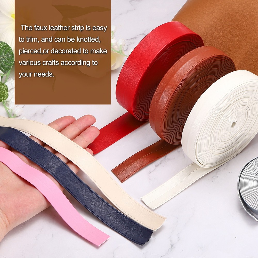 11Yard/10m Double Sided PU Leather Strap, 0.79" Wide Flat Strips, White